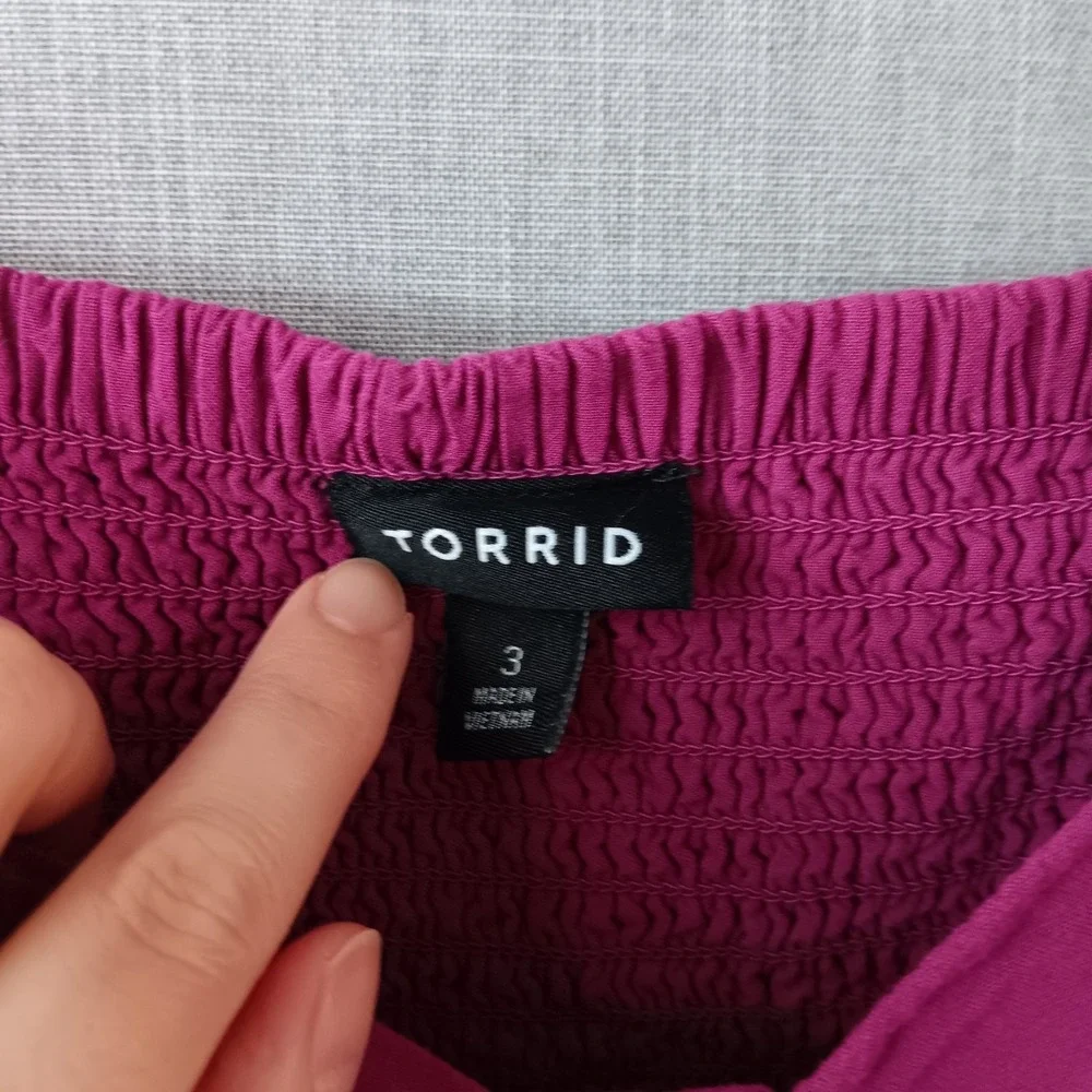 Torrid Button Front Midi Dress 3 Fuchsia Magenta Purple Smocked Back Pockets - Picture 3 of 5
